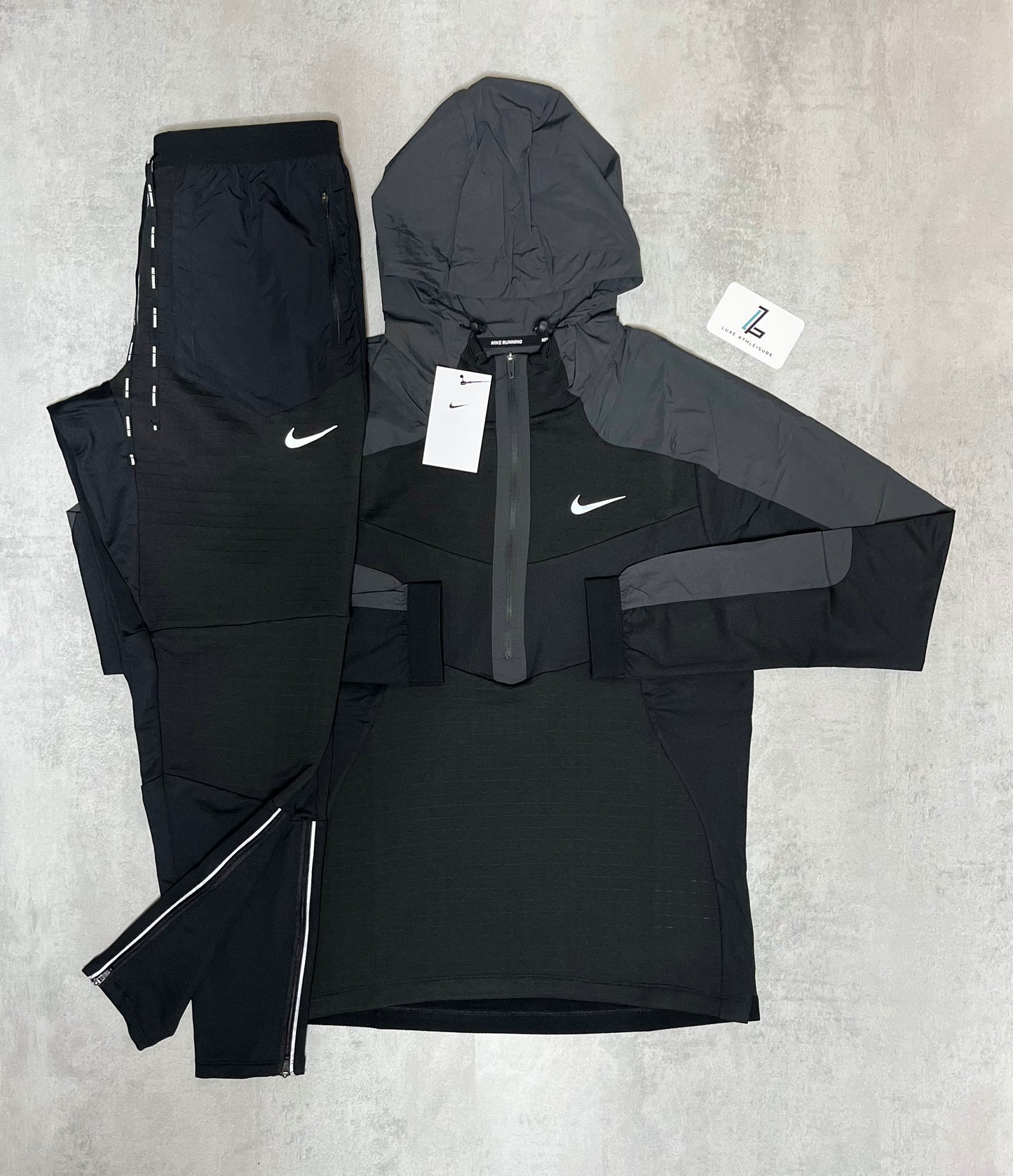 Nike Fleece Long Sleeve Running Top & Fleece Phenom Pants Set ‘Black/Smoke Grey’